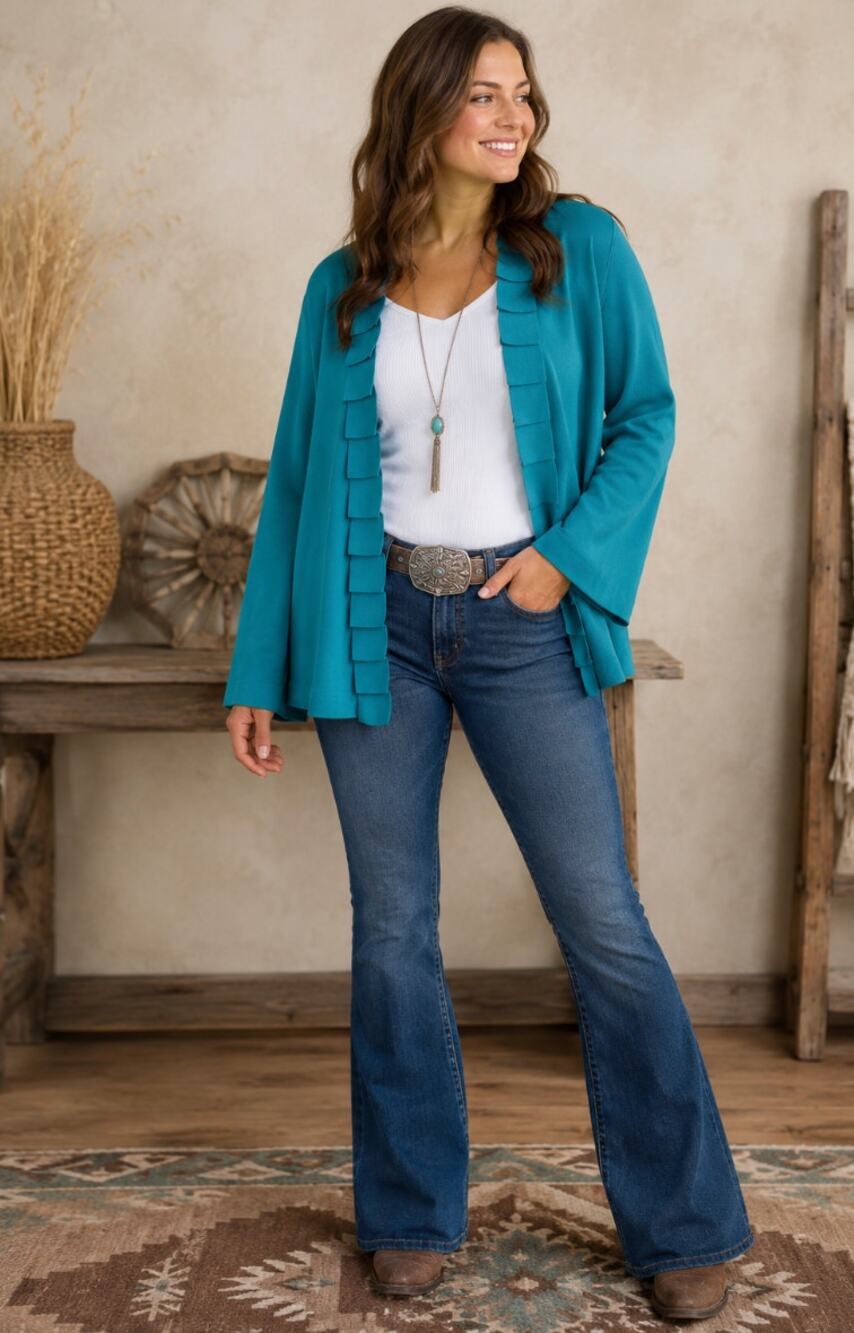 Woman's Etoile Aqua Cardigan Western Ranch Rodeo Cowgirl Cowboy Redneck XL